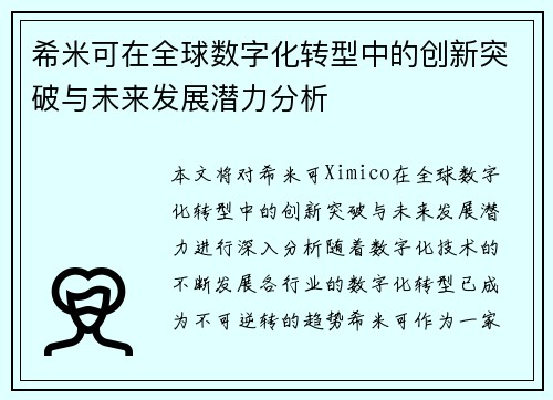 希米可在全球数字化转型中的创新突破与未来发展潜力分析